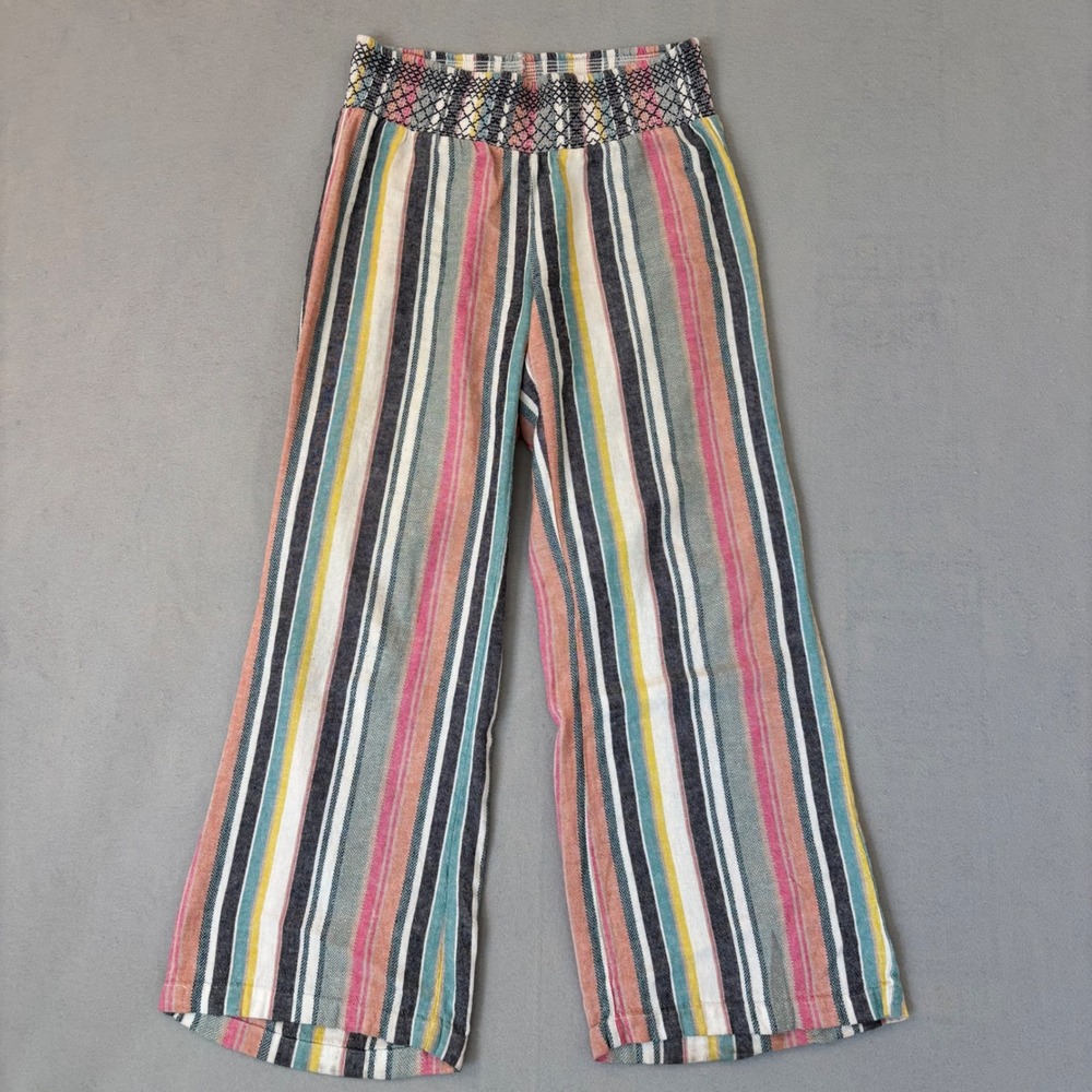 Blue Rein Womens Medium Striped Wide Leg Pants Smocked Waist Boho Multi Color